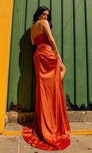 Load image into Gallery viewer, Nox Anabel F1380 - Satin dress featuring a chic drape detail and a sultry slip on the leg.