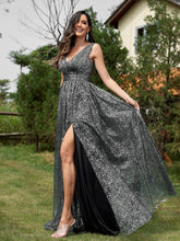 Load image into Gallery viewer, Luxury V-neck Metallic Floor Length Evening Gown - Oh My LLC Private Collection 3000AE7258