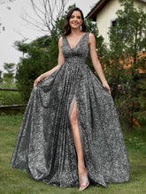 Load image into Gallery viewer, Luxury V-neck Metallic Floor Length Evening Gown - Oh My LLC Private Collection 3000AE7258