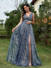 Load image into Gallery viewer, Luxury V-neck Metallic Floor Length Evening Gown - Oh My LLC Private Collection 3000AE7258