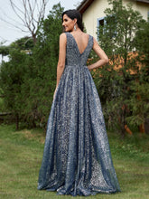 Load image into Gallery viewer, Luxury V-neck Metallic Floor Length Evening Gown - Oh My LLC Private Collection 3000AE7258