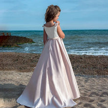 Load image into Gallery viewer, Satin A Line Flower Girls Dress With Pockets