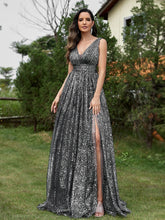Load image into Gallery viewer, Luxury V-neck Metallic Floor Length Evening Gown - Oh My LLC Private Collection 3000AE7258