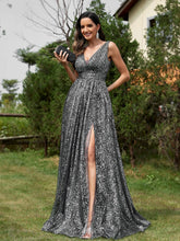 Load image into Gallery viewer, Luxury V-neck Metallic Floor Length Evening Gown - Oh My LLC Private Collection 3000AE7258