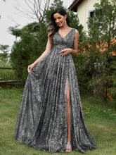Load image into Gallery viewer, Luxury V-neck Metallic Floor Length Evening Gown - Oh My LLC Private Collection 3000AE7258