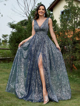 Load image into Gallery viewer, Luxury V-neck Metallic Floor Length Evening Gown - Oh My LLC Private Collection 3000AE7258
