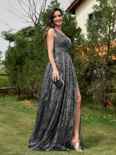 Load image into Gallery viewer, Luxury V-neck Metallic Floor Length Evening Gown - Oh My LLC Private Collection 3000AE7258