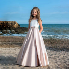 Load image into Gallery viewer, Satin A Line Flower Girls Dress With Pockets