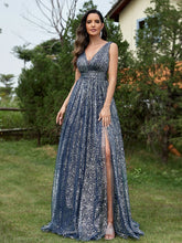 Load image into Gallery viewer, Luxury V-neck Metallic Floor Length Evening Gown - Oh My LLC Private Collection 3000AE7258