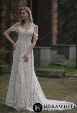 Load image into Gallery viewer, HW3050 HERAWHITE Beach Bohemian Lace Wedding Dress With Plunging V-Neckline