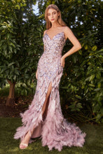 Load image into Gallery viewer, Ladivine A1229C - BEADED MERMAID GOWN WITH FEATHER DETAILS