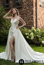 Load image into Gallery viewer, HW3071 HERAWHITE Strapless Silky Satin Wedding Dress With Detachable Overskirt