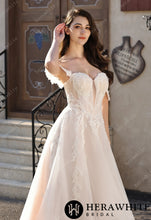 Load image into Gallery viewer, Hera White Bridal HW3825 - Romantic Off-the-Shoulder Sheer Lace Glitter Tulle Bridal Gown with Thigh Slit