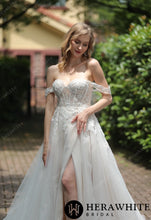 Load image into Gallery viewer, HW3053 HERAWHITE Tulle Off-The-Shoulder Sweetheart Lace Ballgown With Slit