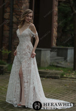 Load image into Gallery viewer, HW3050 HERAWHITE Beach Bohemian Lace Wedding Dress With Plunging V-Neckline