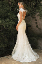 Load image into Gallery viewer, EMBELLISHED MERMIAD FEATHER ADORNED BRIDAL GOWN