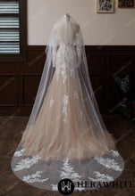 Load image into Gallery viewer, Hera White Bridal HWV3038 - Cathedral-Length Whimsical Lace Bridal Veil With Vintage-Vibes