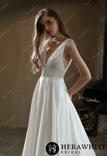 Load image into Gallery viewer, HW3030 HERAWHITE Timeless Satin V-neck Bridal Gown with Chapel Train