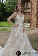 Load image into Gallery viewer, HW3039 HERAWHITE Luxurious Floral Lace A-Line Wedding Dress With Sheer Train