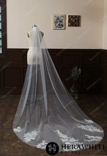 Load image into Gallery viewer, Hera White Bridal HWV3038 - Cathedral-Length Whimsical Lace Bridal Veil With Vintage-Vibes