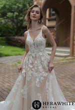 Load image into Gallery viewer, HW3039 HERAWHITE Luxurious Floral Lace A-Line Wedding Dress With Sheer Train