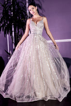 Load image into Gallery viewer, Striking embellished tulle overlay A-line floor length formal gown.