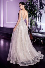 Load image into Gallery viewer, Striking embellished tulle overlay A-line floor length formal gown.