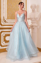 Load image into Gallery viewer, Striking embellished tulle overlay A-line floor length formal gown.