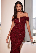 Load image into Gallery viewer, Off the shoulder sequin decadent gown. - Ladivine CD975C