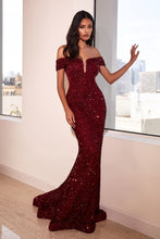 Load image into Gallery viewer, Off the shoulder sequin decadent gown. - Ladivine CD975C