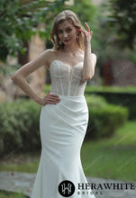 Load image into Gallery viewer, HW3074 HERAWHITE Plunging V-neck Beaded Crepe Fit And Flare Wedding Dress