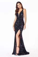 Load image into Gallery viewer, CF318 Ladivine BLACK IRIDESCENT SEQUIN GOWN