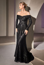 Load image into Gallery viewer, CH135 LADIVINE SEQUIN OFF THE SHOULDER LONG SLEEVE GOWN