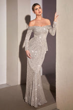 Load image into Gallery viewer, CH135 LADIVINE SEQUIN OFF THE SHOULDER LONG SLEEVE GOWN