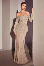 Load image into Gallery viewer, CH135 LADIVINE SEQUIN OFF THE SHOULDER LONG SLEEVE GOWN