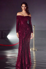 Load image into Gallery viewer, CH135 LADIVINE SEQUIN OFF THE SHOULDER LONG SLEEVE GOWN
