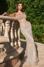 Load image into Gallery viewer, CZ0025 Ladivine FULLY EMBELLISHED CRYSTAL NUDE GOWN