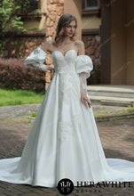 Load image into Gallery viewer, HW3056 HERAWHITE Classic Sweetheart Satin Wedding Dress With Detachable Pouf Sleeves