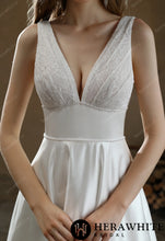 Load image into Gallery viewer, HW3030 HERAWHITE Timeless Satin V-neck Bridal Gown with Chapel Train