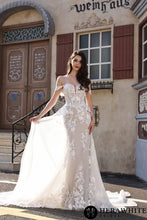 Load image into Gallery viewer, Hera White Bridal HW3801-O - Couture Off-the-Shoulder Floral Lace Mermaid Gown With Detachable Overskirt