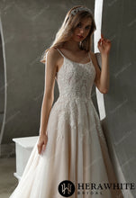 Load image into Gallery viewer, HW3026 HERAWHITE Beaded Lace A-line Wedding Gown with Scoop Neckline