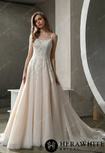 Load image into Gallery viewer, HW3026 HERAWHITE Beaded Lace A-line Wedding Gown with Scoop Neckline