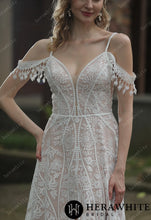 Load image into Gallery viewer, HW3050 HERAWHITE Beach Bohemian Lace Wedding Dress With Plunging V-Neckline