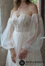 Load image into Gallery viewer, HW3052 HERAWHITE Enchanting Pleated Tulle A-line Wedding Dress With Pouf Sleeves