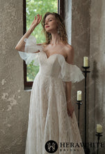 Load image into Gallery viewer, HW3049 HERAWHITE Allover Lace Boho Sweetheart Wedding Gown With Corset Back