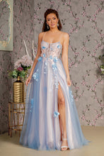Load image into Gallery viewer, GL3250 GLS COLLECTIVE 3-D Flower Sheer Bodice Cut-out Back Mesh A-line Long Dress
