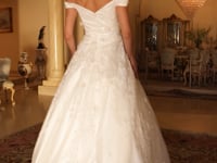 Load and play video in Gallery viewer, PEONY OFF THE SHOULDER LACE BALL GOWN