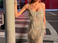 Load and play video in Gallery viewer, Ladivine CD866 - FRINGE EMBELLISHED MERMAID GOWN