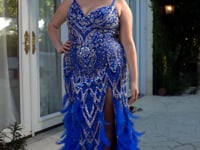 Load and play video in Gallery viewer, Ladivine A1229C - BEADED MERMAID GOWN WITH FEATHER DETAILS