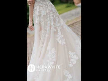 Load and play video in Gallery viewer, HW3039 HERAWHITE Luxurious Floral Lace A-Line Wedding Dress With Sheer Train